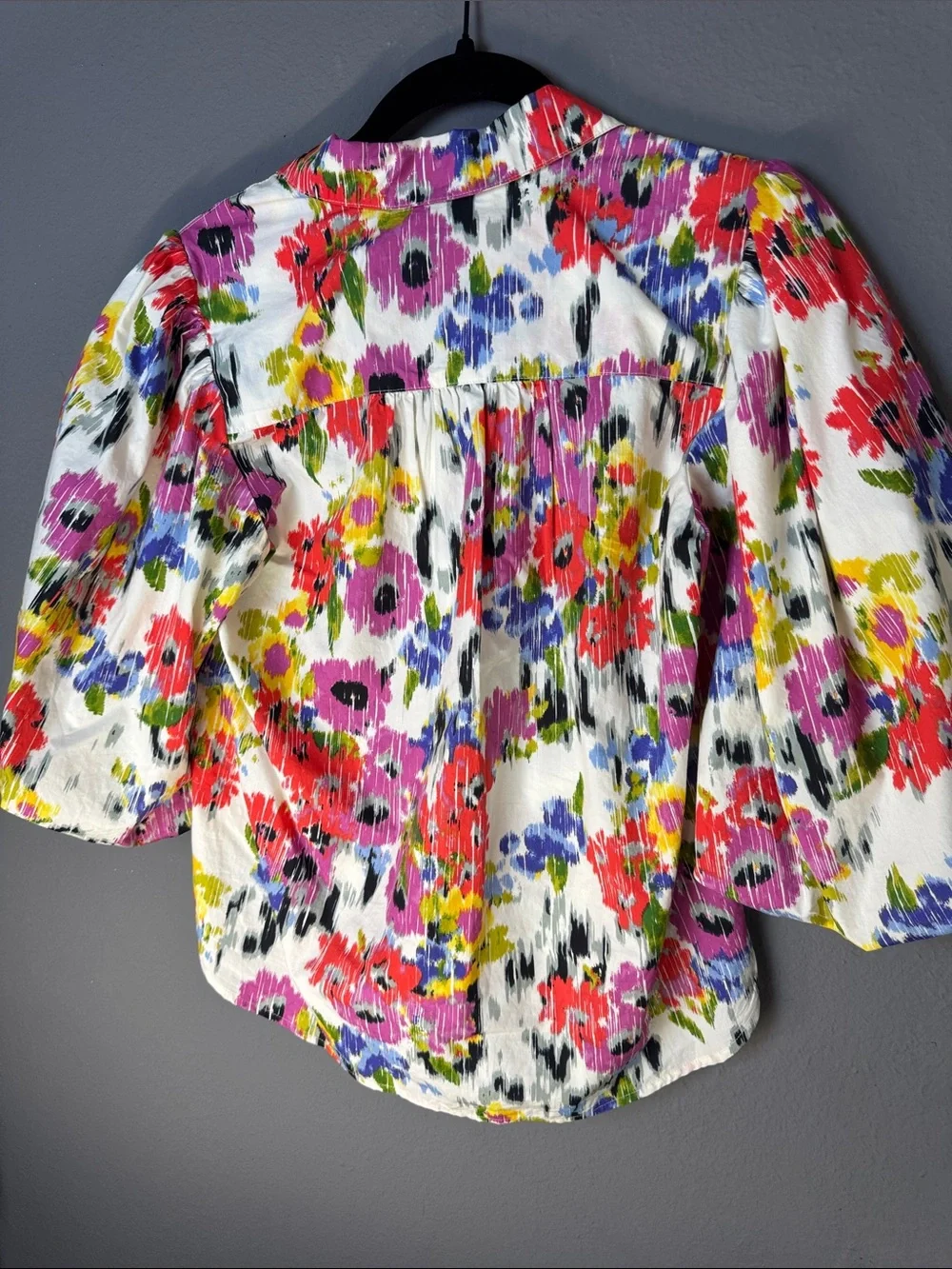 White Floral MAEVE Puff-Sleeve Button Front Top